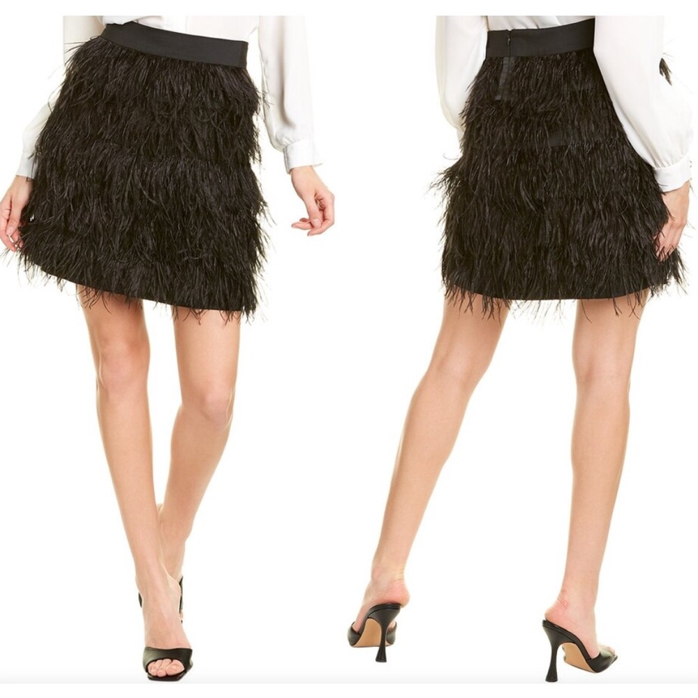 J. McLaughlin Black Feather Mini Skirt